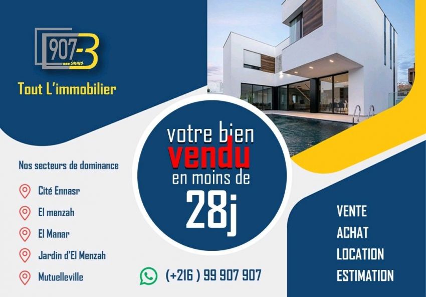 Agence immobilière 907-B Vendez votre bien immobilier en Tunisie en un temps record !