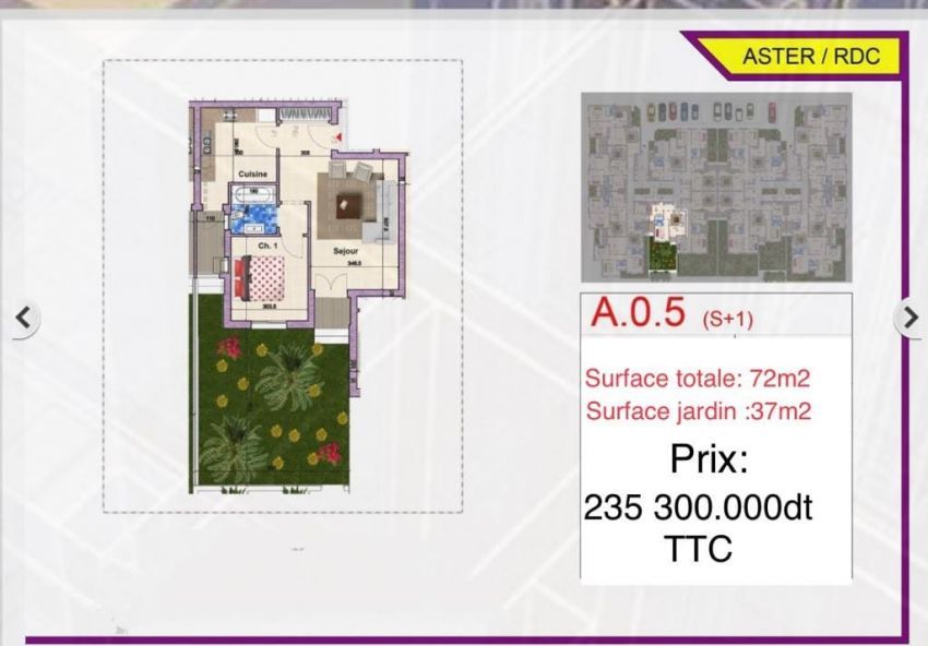 Vente appartement S+1 à Borj louzir 3M805